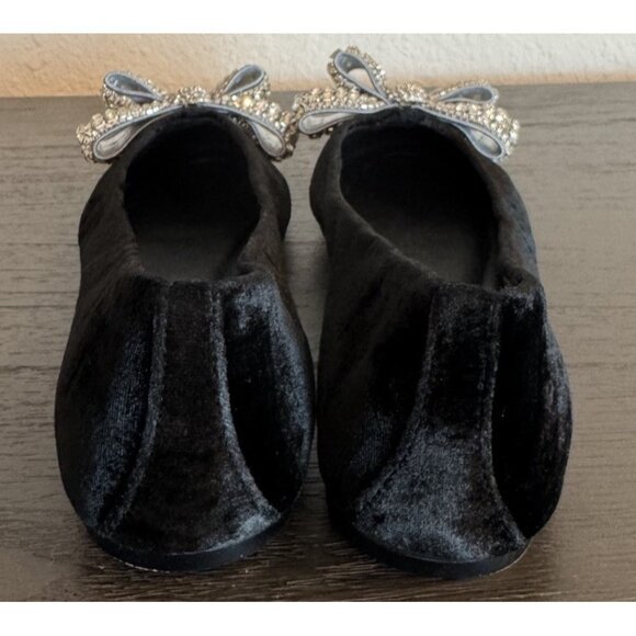 Kurt Geiger Size 37 / 7 Bow Ballerina flats black Velvet Rhinestone Bow Women’s - Picture 8 of 15